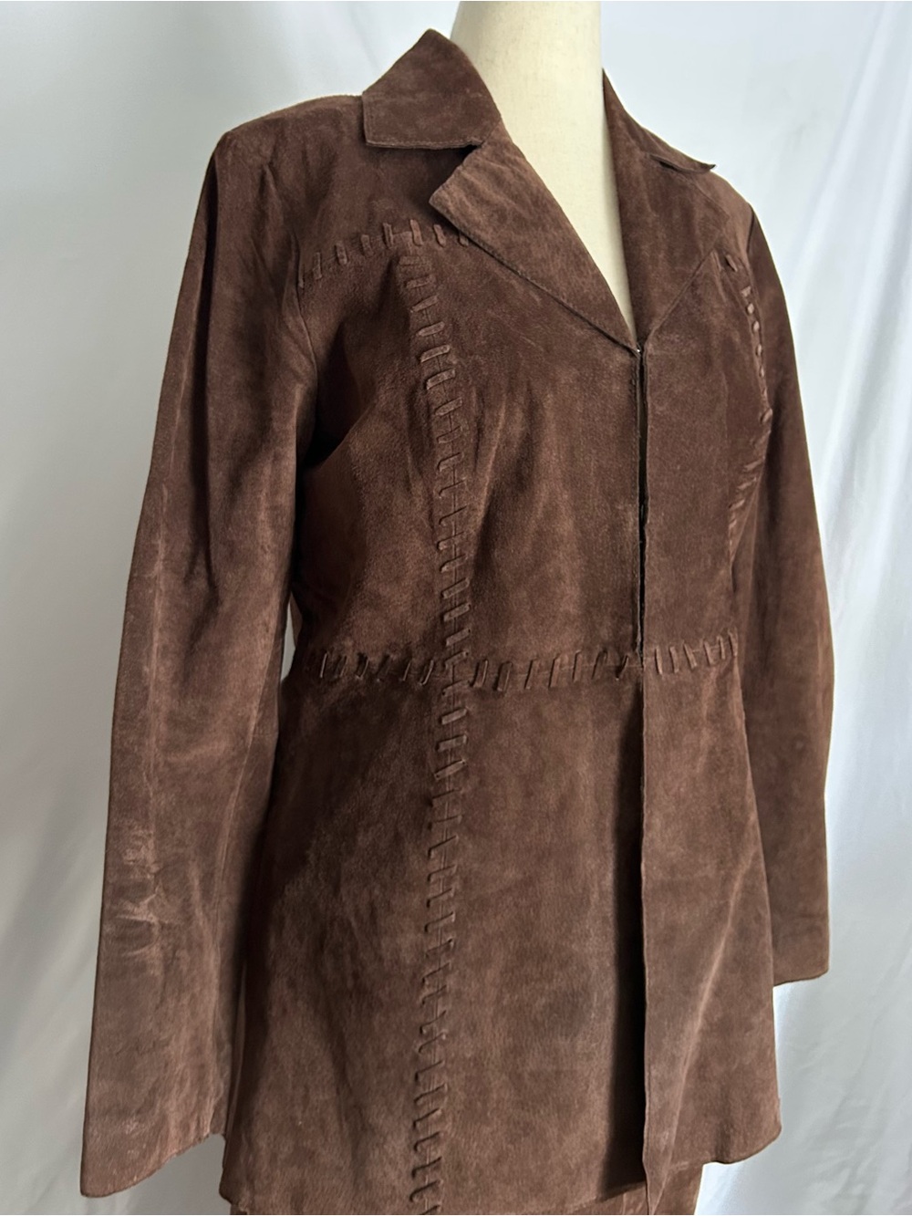 VTG Genuine brown leather suede jacket and matching skirt